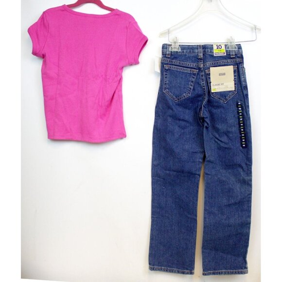 NWT GAP 2 Piece Outfit Set Pink Heart Gems Shirt Blue Jeans Size Large 10 - Picture 7 of 16